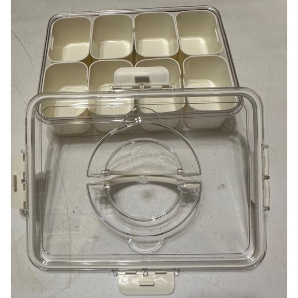 LOT of 2 Aurdeayl Brand 8-pc. Snack Bowls w/Handle & Clear Lid Beige Color (NEW) - Picture 3 of 15